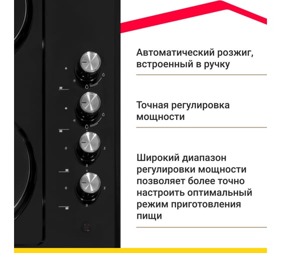 Комбинированная варочная поверхность SImfer 2 газ-конфорки, 2 электро конфорки, газ-контроль, автоподжиг H60Q22B516