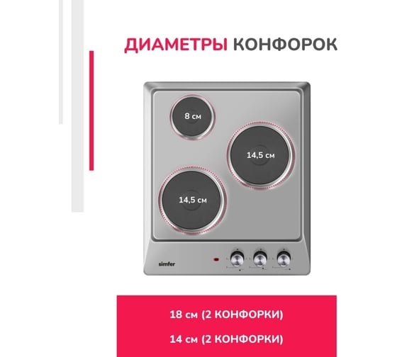 Электрическая варочная панель Simfer 3 конфорки, нержавеющая сталь H45E03M016