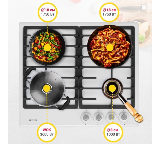 Газовая варочная поверхность SImfer газ-контроль, wok конфорка H60V41W517