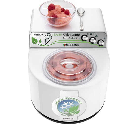 Мороженица с компрессором Nemox GELATISSIMO Excl igreen корпус пластик, цвет белый, газ R290a, чаша нержавеющая сталь, объем 1.7 л 220-240V50-60Hz140W 003A610250R01