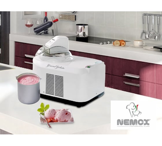 Мороженица с компрессором Nemox GRAND GELATO Clear 220-240 V, 50 Hz, 140 W, корпус - пластик, цвет белый, объем 1.5 л, съемное алюминиевое ведро 0036500750R01