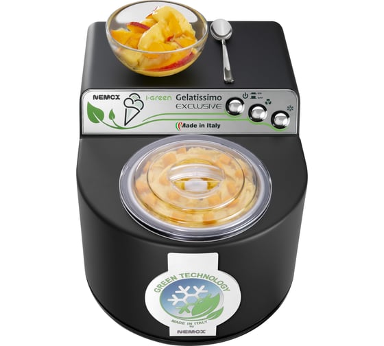 Мороженица с компрессором Nemox GELATISSIMO Exclusive i-green корпус пластик, цвет черный, газ R290a, чаша нержавеющая сталь, объем 1.7, 240 V, 50-60 Hz, 140 W 003A610260R00 003A610260R01