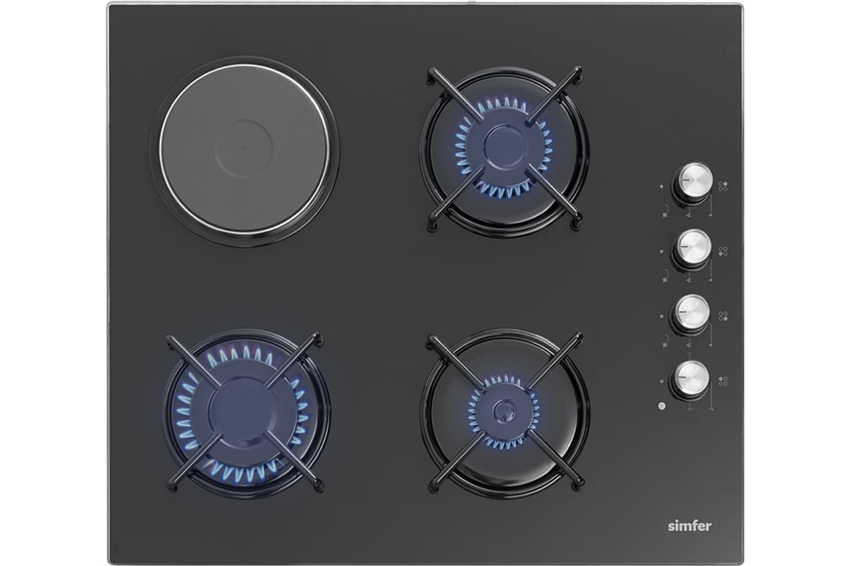 Комбинированная варочная поверхность SImfer 3 газ-конфорки, 1 электро  конфорка, газ-контроль H60K32B522