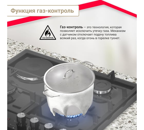 Комбинированная варочная поверхность SImfer газ-контроль, чугуная решетка H60V31B516