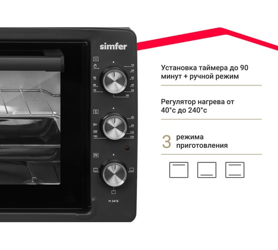 Мини-печь SImfer Albeni comfort 34 л, 3 режима работы, черная M3416