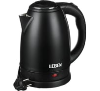 Электрический чайник LEBEN 1.8 л, 1800 Вт, скрытый нагревательный элемент, нержавеющая сталь, черный 291-026