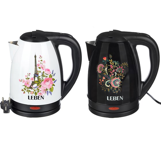 Электрический чайник LEBEN 1.8 л, 1500 Вт, нержавеющая сталь, рисунок цветы 291-057