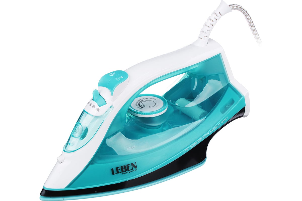 Утюг LEBEN с отпаривателем 2200 Вт, подошва тефлон, голубой 249-027 ...