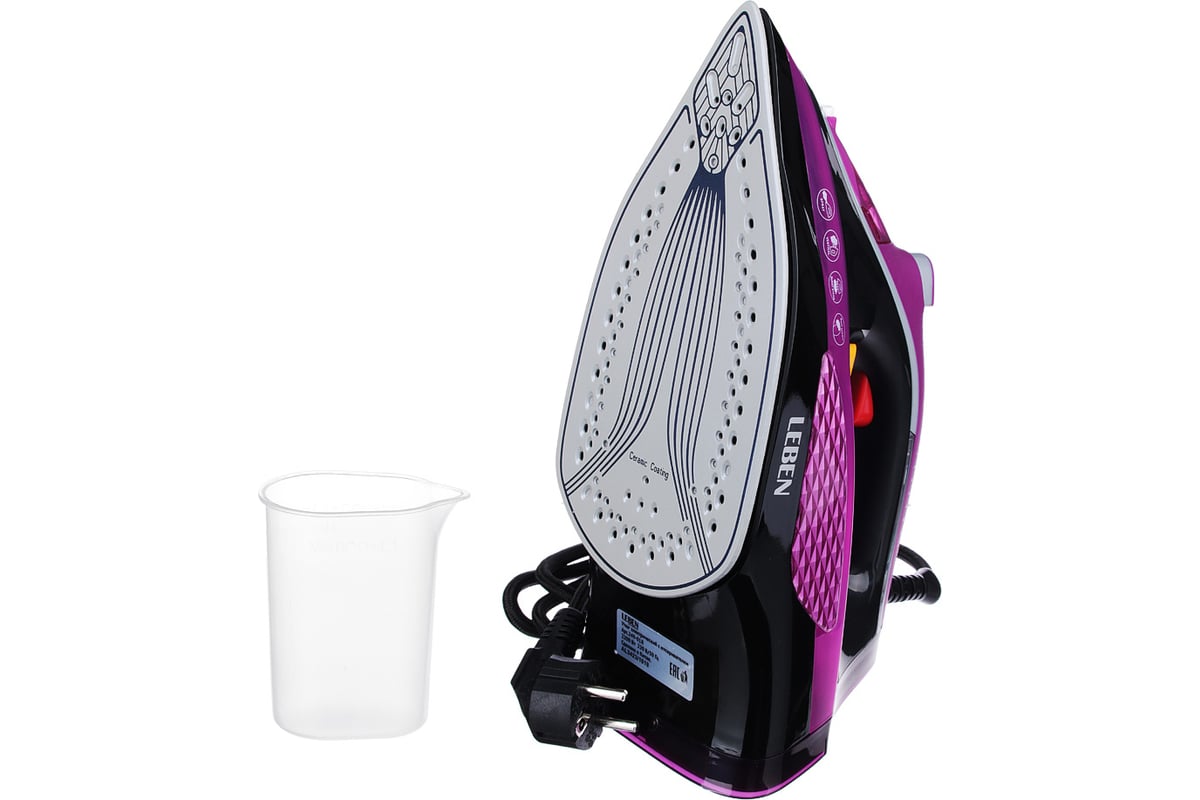 Утюг LEBEN с отпаривателем 2200 Вт, подошва керамическое покрытие, LED ...