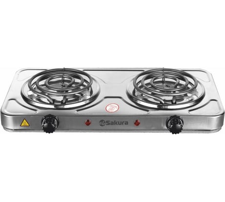 Электрическая плитка Sakura ПЭ-11Н 2500 Вт, 150/140 мм, 2 конфорки/спираль, нержавеющая сталь РТ-00069386
