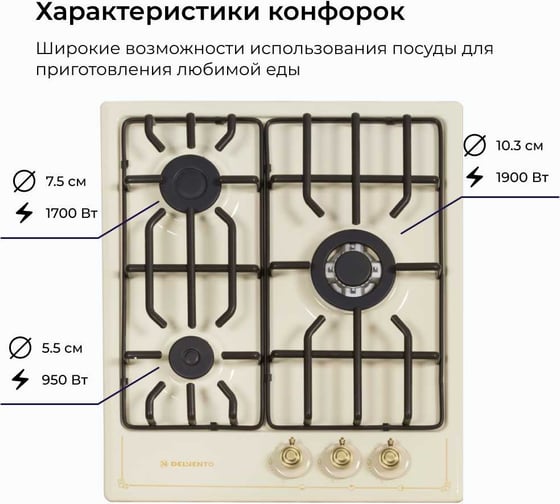 Металлическая газовая варочная панель Delvento grata 45 см V45V35O001