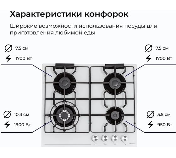 Газовая варочная панель Delvento газ на стекле lucido 60 см V60H41C001