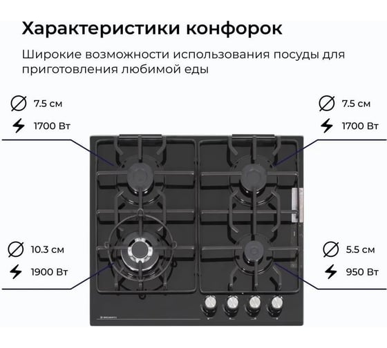 Газовая варочная панель Delvento газ на стекле lucido 60 см V60H41S001