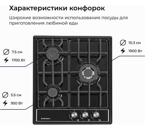 Металлическая газовая варочная панель Delvento grata 45 см V45V35B001