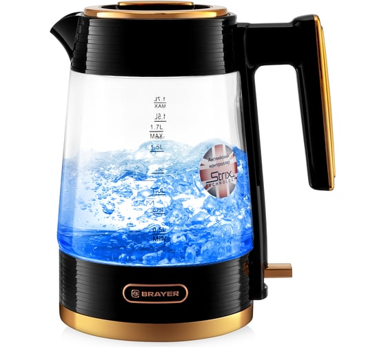 Электрический чайник BRAYER 1053BR 2200 Вт 1,7 л STRIX стеклянный корпус автоотключение при закипании подсвет BR1053