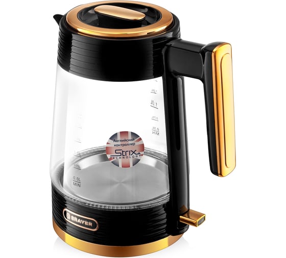 Электрический чайник BRAYER 1053BR 2200 Вт 1,7 л STRIX стеклянный корпус автоотключение при закипании подсвет BR1053