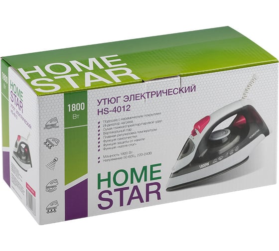 Утюг Homestar hs-4012 серый 1800 Вт, пар, спрей, паровой удар, самоочистка, керамическая подошва 105544
