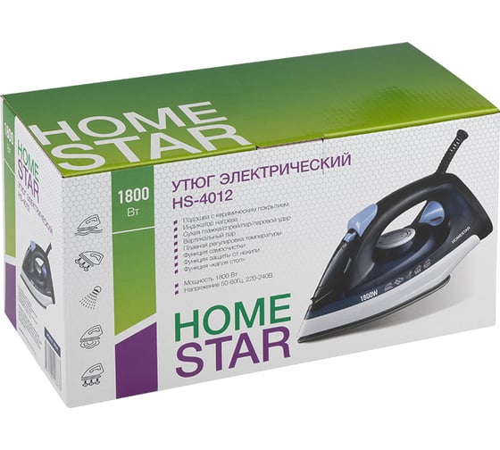 Утюг Homestar hs-4012 синий 1800 Вт, пар, спрей, паровой удар, самоочистка, керамическая подошва 105545