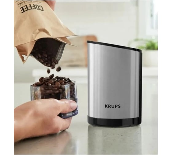 Кофемолка KRUPS GX204D10 200 Вт система помола ротационный нож, вместимость 85 г серебристый/черный 1809771