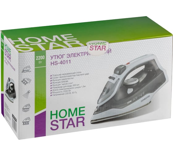 Утюг Homestar hs-4011 серый 2200 Вт, пар, подошва нержавеющая сталь, антинакипь, капля стоп 105381