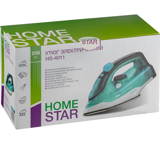 Утюг Homestar hs-4011 бирюзовый 2200 Вт, пар, подошва нержавеющая сталь, антинакипь, капля стоп 105380