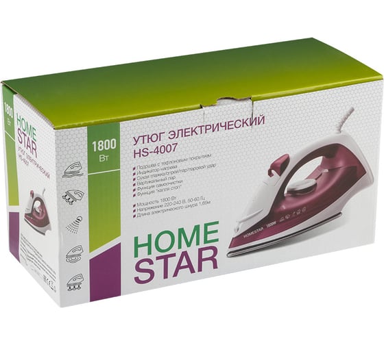 Утюг Homestar hs-4007 1800 Вт, пар, спрей, паровой удар, самоочистка, тефлоновая подошва 105315