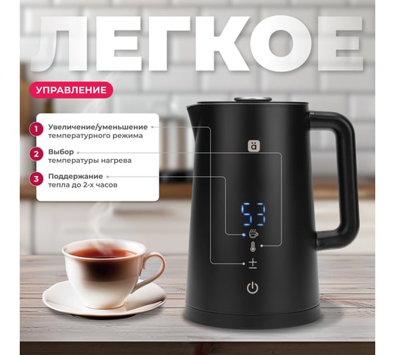 Умный wi-fi чайник Halsa пластиковый, черный HLS-K-103