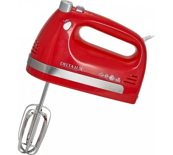 Миксер Delta LUX DE-7705 красный, 700 Вт, 4 насадки, 5 скоростных режимов 16 Р1-00009636