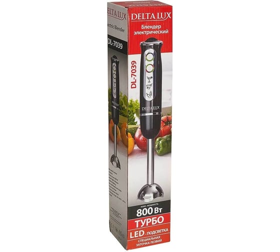 Блендер Delta LUX DL-7039 черный, 800 Вт, регулировка скорости, турбо, LED подсветка 16 0R-00004140