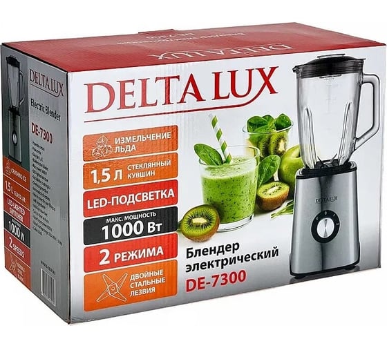 Блендер Delta LUX DE-7300 нержавеющая сталь, 1000 Вт, стеклянная чаша, 1,5 л, черный 3 Р1-00008207