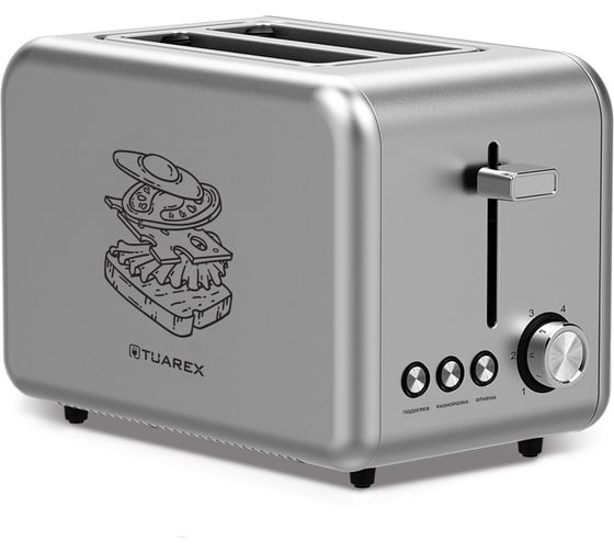 Электрический тостер Tuarex TK-6002, мощность 900 Вт, цвет черный/стальной, 6 регулировок поджаривания, LED дисплей 90409