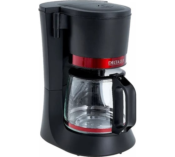 Кофеварка Delta LUX DL-8152 черная с красным, 700 Вт, 1200 мл (10 чашек), антипролив (6) 0Р-00015402