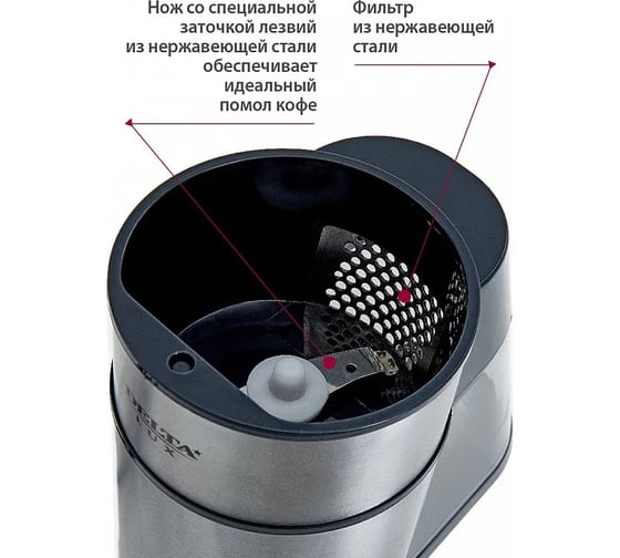 Кофемолка Delta LUX DL-086К 250 Вт, съемный контейнер 95 г, емкость для зерен 70 г, корпус из нержавеющей стали (8) 0R-00003541