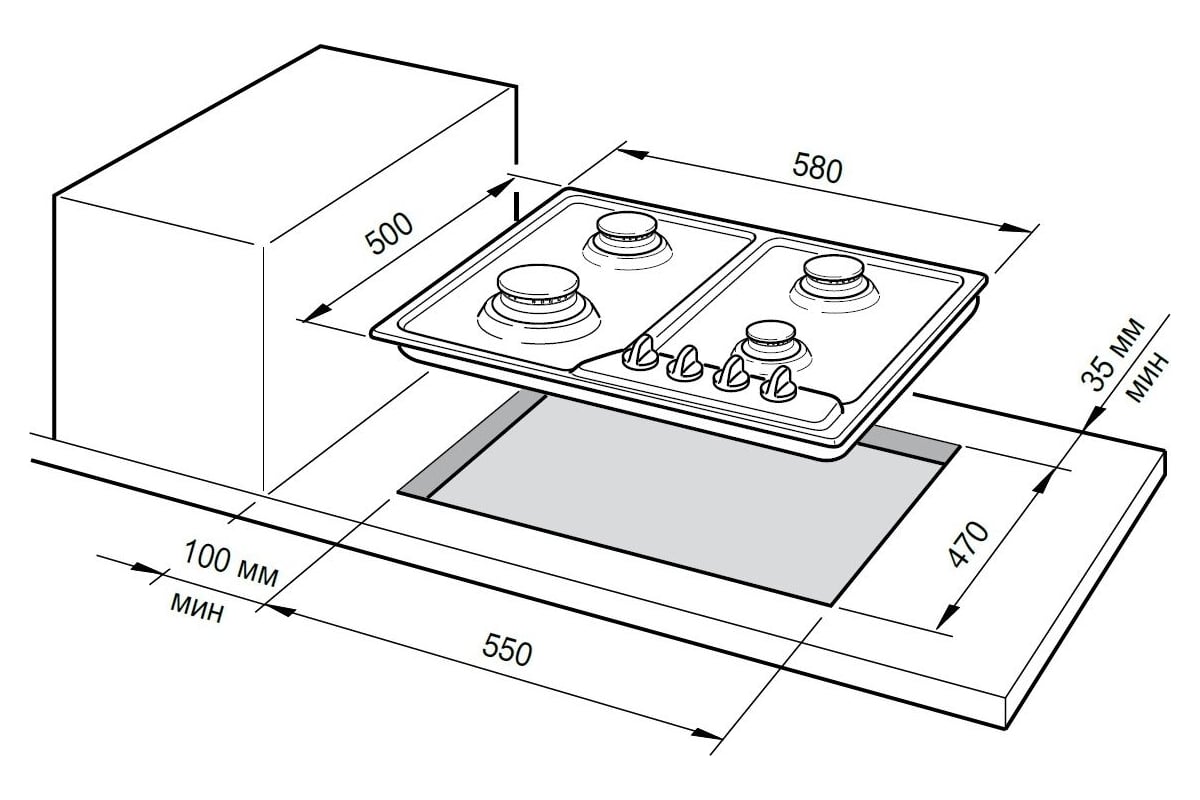Варочная панель газовая размеры для встраивания в столешницу