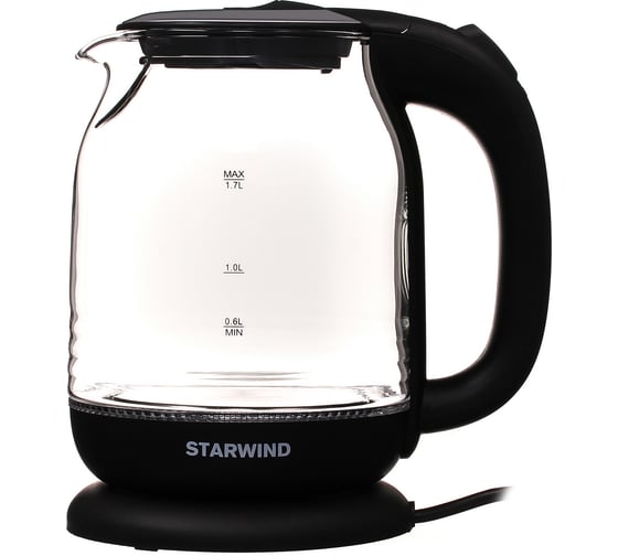 Чайник STARWIND SKG1311 1.7 л, 2200 Вт, черный/серебристый, стекло 1204656