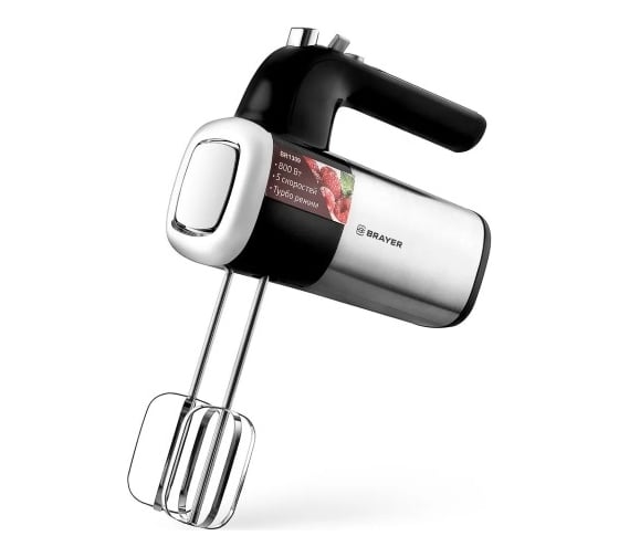 Миксер BRAYER 1309BR, 800 Вт, 5 скоростных режимов, турбо, 2 венчика для взбивания, 2 венчика для замешивания BR1309