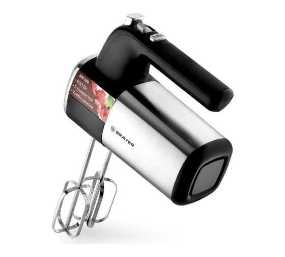 Миксер BRAYER 1309BR, 800 Вт, 5 скоростных режимов, турбо, 2 венчика для взбивания, 2 венчика для замешивания BR1309