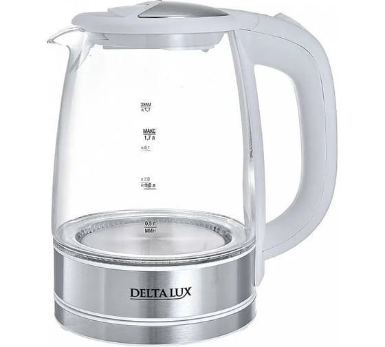 Чайник Delta LUX DL-1204W корпус из жаропрочного стекла, белый, 2200 Вт, 1.7 л 0R-00003056