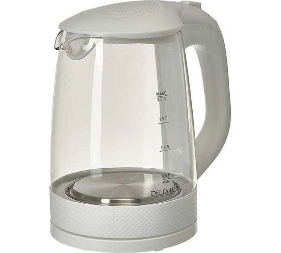 Чайник Delta LUX DL-1058W корпус из жаропрочного стекла, белый, 2200 Вт, 2 л 0R-00005548