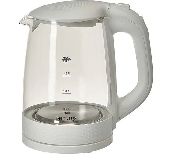 Чайник Delta LUX DL-1058W корпус из жаропрочного стекла, белый, 2200 Вт, 2 л 0R-00005548