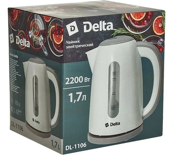 Чайник Delta LUX DL-1058W корпус из жаропрочного стекла, белый, 2200 Вт, 2 л 0R-00005548