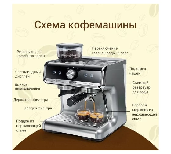 Кофемашина Hibrew рожковая H7 PRO Barista серебристый CM5020 2037194609625