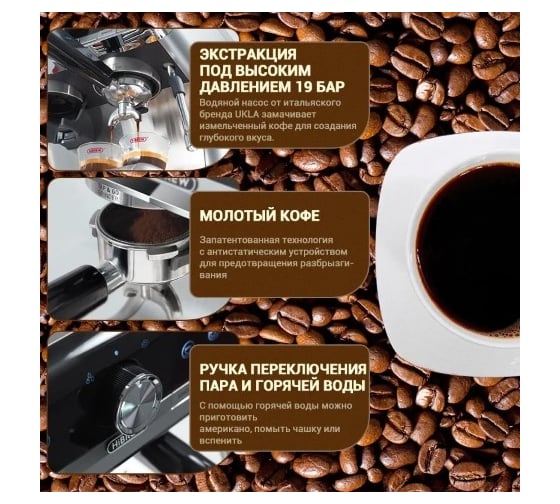 Кофемашина Hibrew рожковая H7 PRO Barista серебристый CM5020 2037194609625
