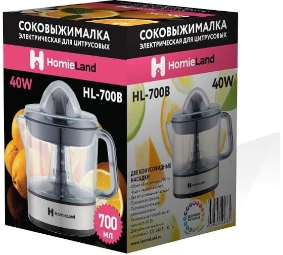 Электрическая соковыжималка HomieLand HL-700B черная, 40 Вт, 700 мл 12 00-00016306