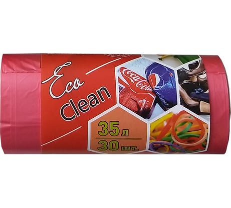 Мешки Ecoclean (35 л, 30 шт., ПНД, красный, 8 мкм, 48х58 см) Концепция Быта 3774