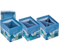 Настольная картонная коробка-органайзер Hatber 125x90x100 мм, матовая, ламинированная, Birds 3шт. в упаковке 080449