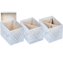 Настольная картонная коробка-органайзер Hatber 125x90x100 мм, матовая, ламинированная, Мрамор 3шт. в упаковке 080452