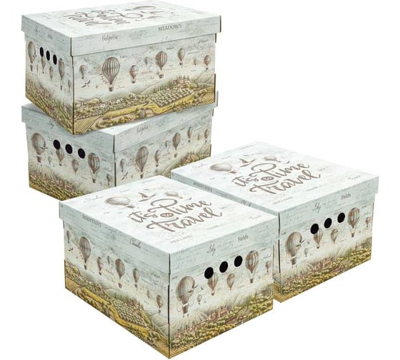 Короб для хранения из плотного микрогофрокартона BRAUBERG 330x250x185 мм, 4 шт., home путешествия 271815 1