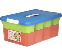 Ящик для хранения Счастливый дачник KID'S BOX с ручкой, 10 л, 12 вставок S+2 лотока S FB5051