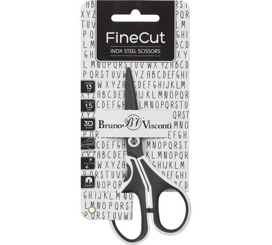 Ножницы Bruno Visconti finecut 130 мм, тефлоновое покрытие, прорезиненные ручки, черно-белые 1768843